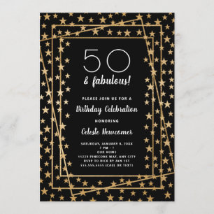 Faux Gold Geometric Stars Frame Birthday Party Invitation