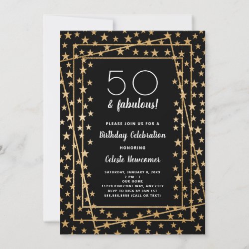 Faux Gold Geometric Stars Frame Birthday Party Invitation