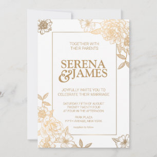 Faux Gold Gilded Boho Vintage Floral Wedding Invitation