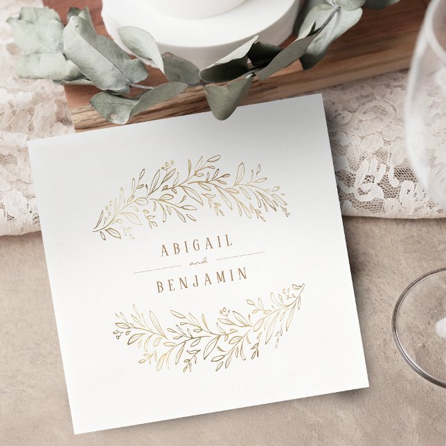 Faux gold gilded botanical foliage elegant wedding napkins (Faux gold gilded botanical foliage elegant wedding napkins)