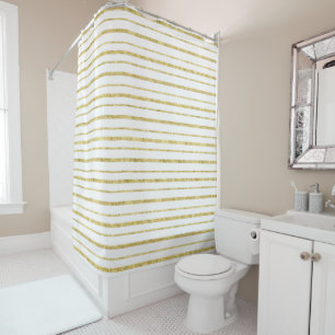 Faux gold glam alternating thick thin lines shower curtain