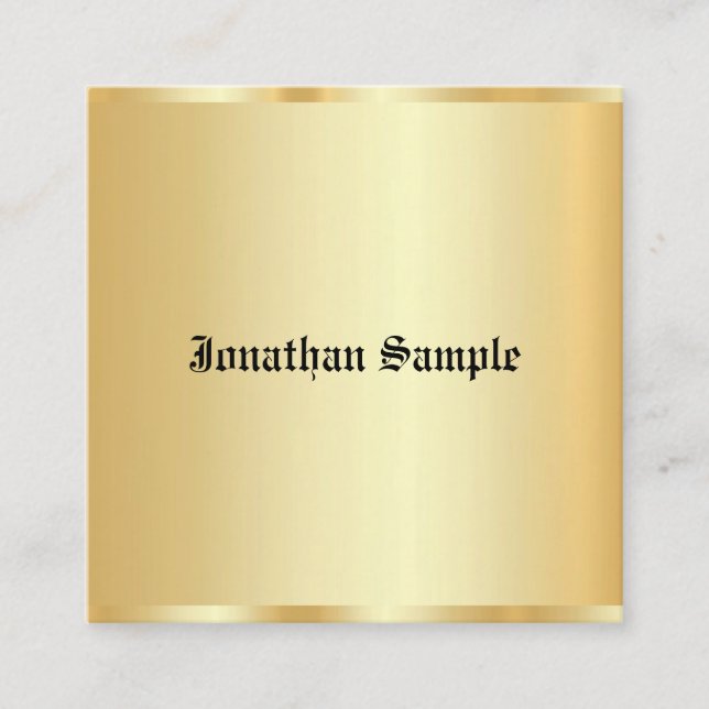 Faux Gold Glamorous Personalized Template Old Text Square Business Card (Front)