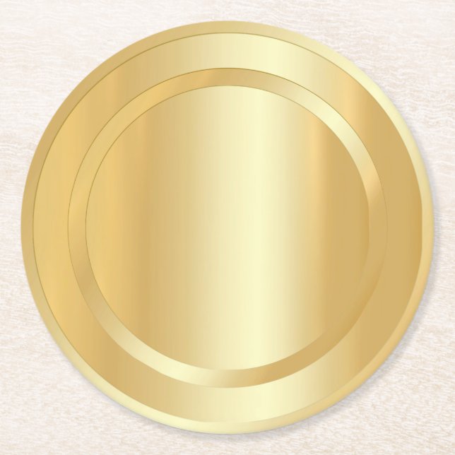 Faux Gold Glamorous Template Elegant Trendy Round Paper Coaster (Front)