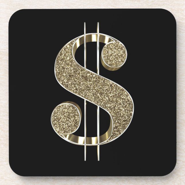 Faux Gold Glitter 3D Dollar Sign Beverage Coaster (Front)