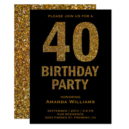 Faux Gold Glitter 40th Birthday Party Invitation | Zazzle.com