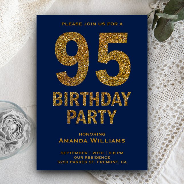 Faux Gold Glitter 95th Birthday Party Invitation (Creator Uploaded)