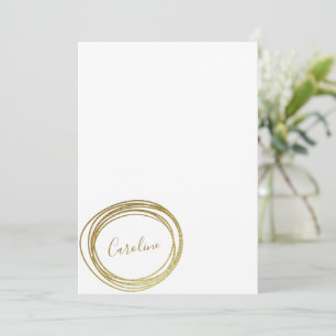 Faux Gold Glitter Abstract Circle Script Name Note Card