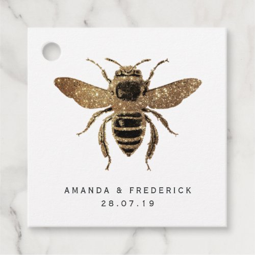 Faux Gold Glitter and Black Queen Bee Lace Wedding Favor Tags