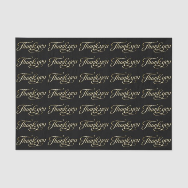 Faux Gold Glitter And Black Thank You Pattern Tissue Paper (Front)