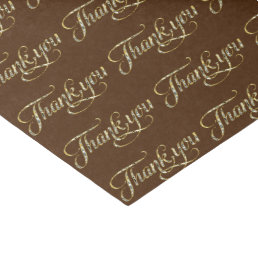 Faux Gold Glitter And Brown Thank You Pattern Tissue Paper