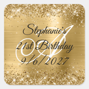 Faux Gold Glitter and Foil 21st Birthday Square Sticker
