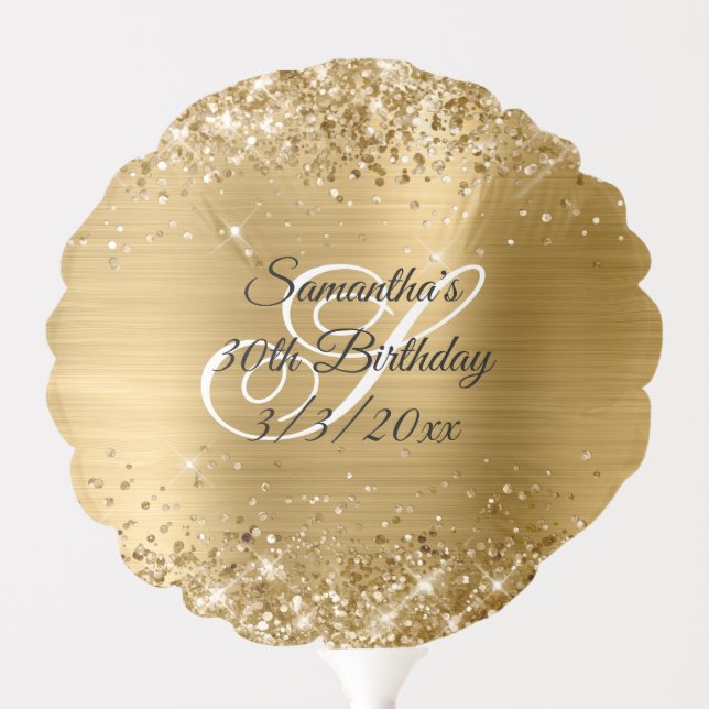 Faux Gold Glitter and Foil 30th Birthday Balloon (Front)