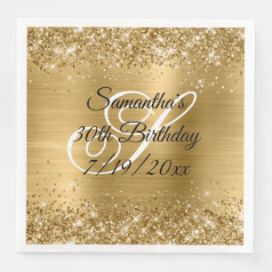 Faux Gold Glitter and Foil 30th Birthday Paper Dinner Napkins