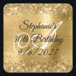 Faux Gold Glitter and Foil 30th Birthday Square Sticker<br><div class="desc">Create your own rounded square envelope seal or favor stickers for her special milestone 30th birthday celebration. 
Faux sparkly gold glitter against a coordinating faux shiny brushed metal foil graphic image. 
All the sparkle and metallic shine in this modern girly design are digital graphics.</div>
