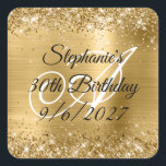 Faux Gold Glitter and Foil 30th Birthday Square Sticker<br><div class="desc">Create your own rounded square envelope seal or favor stickers for her special milestone 30th birthday celebration. 
Faux sparkly gold glitter against a coordinating faux shiny brushed metal foil graphic image. 
All the sparkle and metallic shine in this modern girly design are digital graphics.</div>