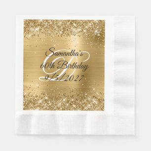 Faux Gold Glitter and Foil 60th Birthday Napkins