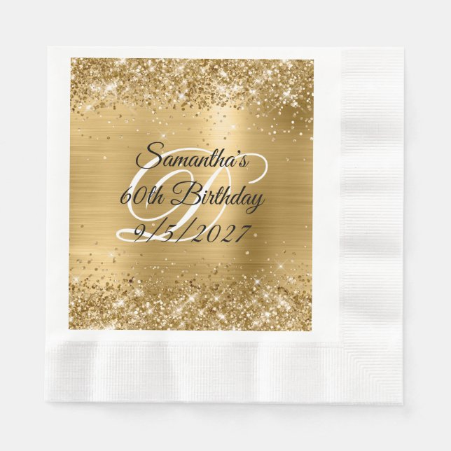 Faux Gold Glitter and Foil 60th Birthday Napkins (Front)