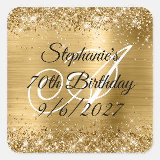 Faux Gold Glitter and Foil 70th Birthday Square Sticker
