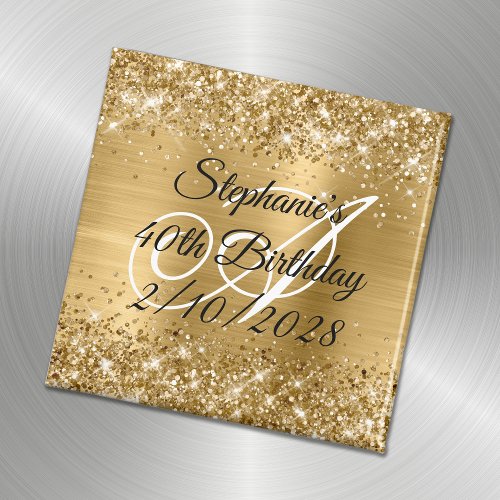 Faux Gold Glitter and Foil Monogram 40th Birthday Magnet