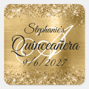 Faux Gold Glitter and Foil Quinceañera Square Sticker