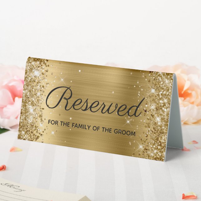 Faux Gold Glitter and Foil Reserved Table Tent (In SItu (Wedding))