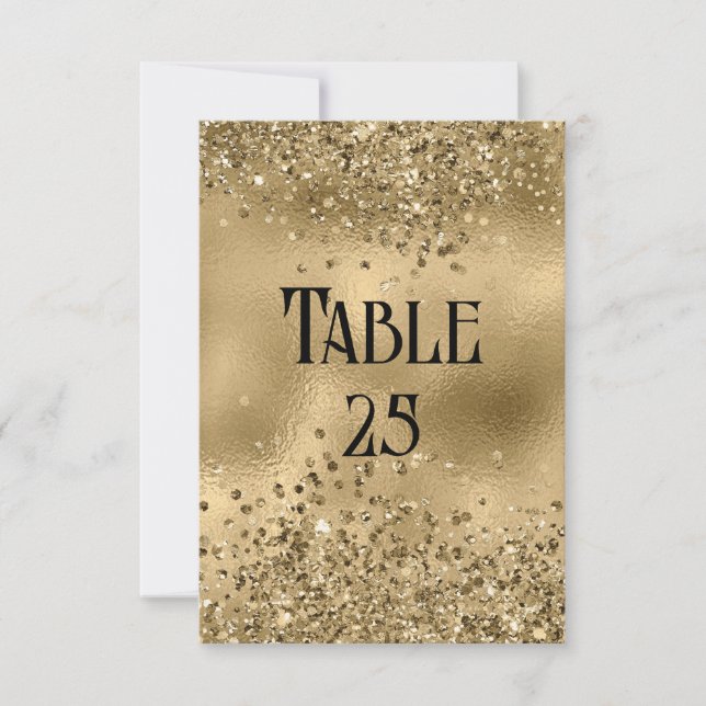 Faux Gold Glitter and Foil Wedding Table Number (Front)