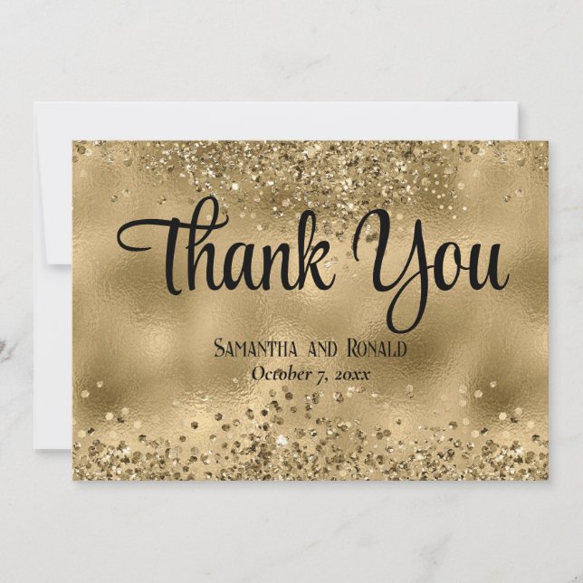 Faux Gold Glitter and Foil Wedding Thank You Card (Front)