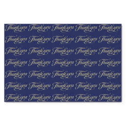 Faux Gold Glitter And Navy Blue Thank You Pattern Tissue Paper