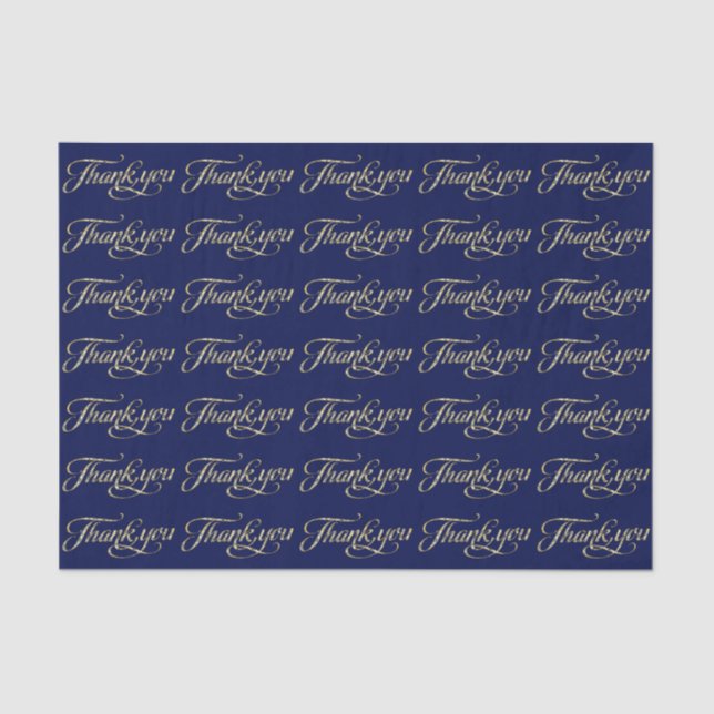Faux Gold Glitter And Navy Blue Thank You Pattern Tissue Paper (Front)