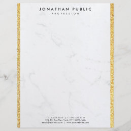 Faux Gold Glitter And White Marble Modern Template Letterhead