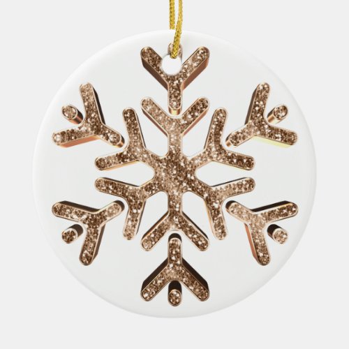 Faux Gold Glitter and White Snowflake Elegant Ceramic Ornament