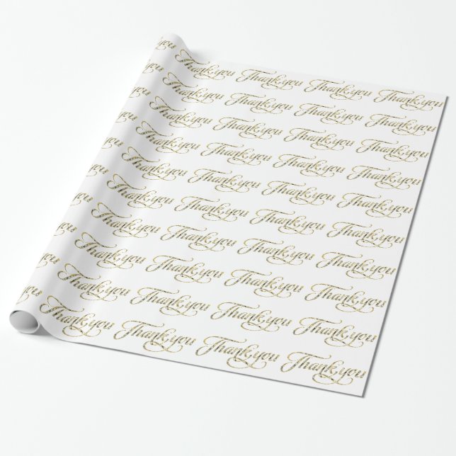 Faux Gold Glitter And White Thank You Pattern 2 Wrapping Paper (Unrolled)