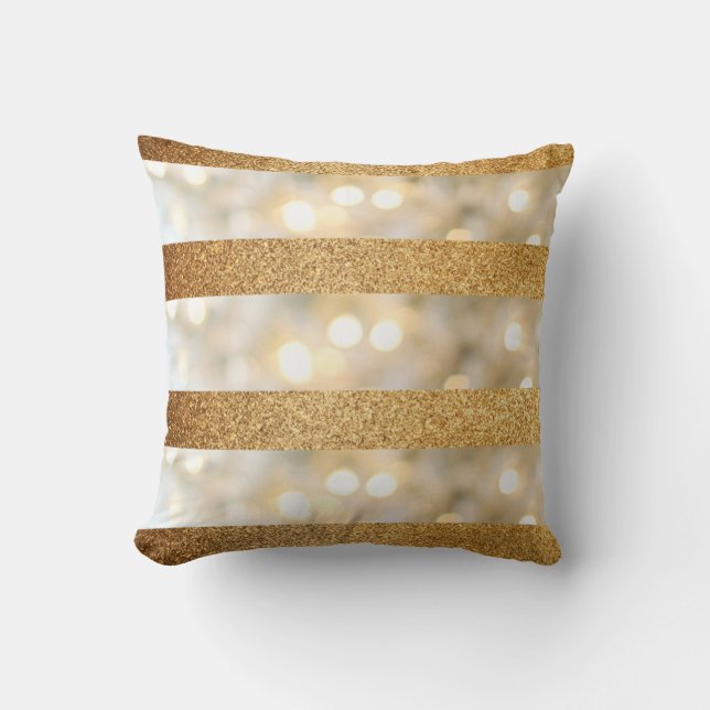 Faux Gold glitter and White Throw Pillow (Front)