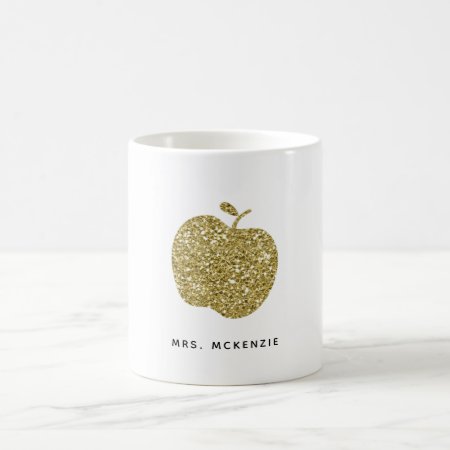 Faux Gold Glitter Apple | Teacher Coffee Mug