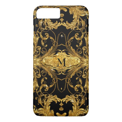 Faux Gold Glitter Art Nouveau Scroll Black Damask iPhone 8 Plus7 Plus Case