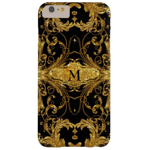 Faux Gold Glitter Art Nouveau Scroll Black Damask Barely There iPhone 6 Plus Case