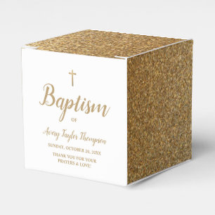 Faux Gold Glitter Baptism with Cross Personalized Favor Boxes