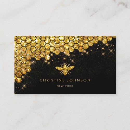 faux gold glitter bee  business card