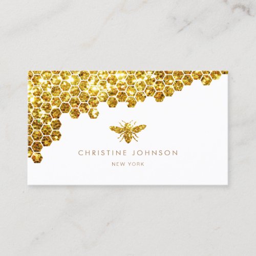 faux gold glitter bee business card