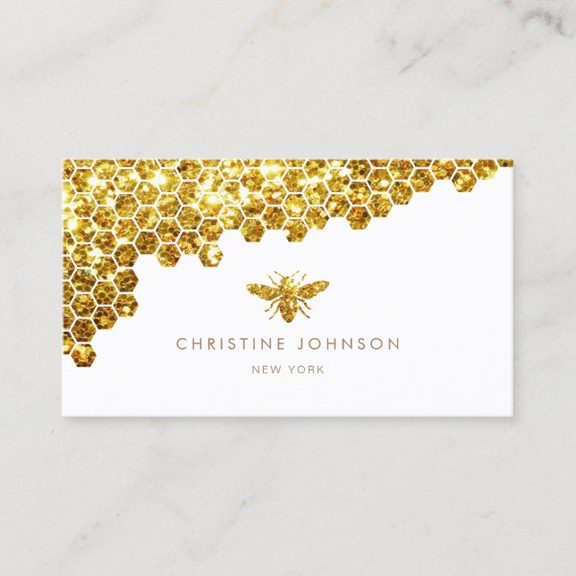 faux gold glitter bee business card (Front)
