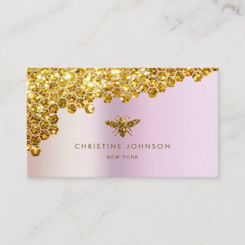 faux gold glitter bee business card