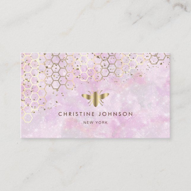 faux gold glitter bee on pink background business card (Front)