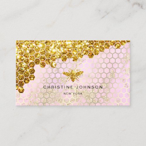 faux gold glitter bee on pink design business card