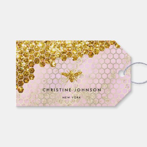 faux gold glitter bee on pink design  gift tags