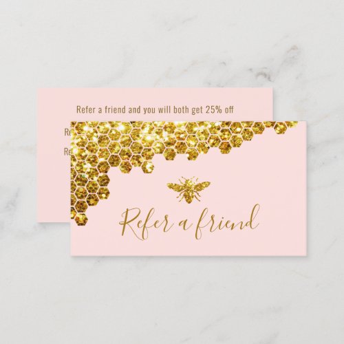 faux gold glitter bee on pink referral card