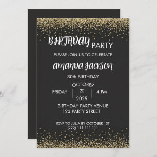 Faux Gold Glitter Black 30th Birthday Invitation