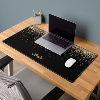Faux Gold Glitter/Black Background/Your Name