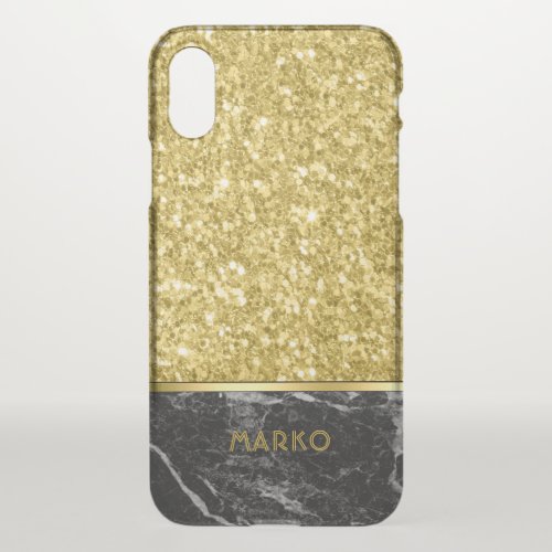 Faux Gold Glitter  Black Marble Combination iPhone X Case