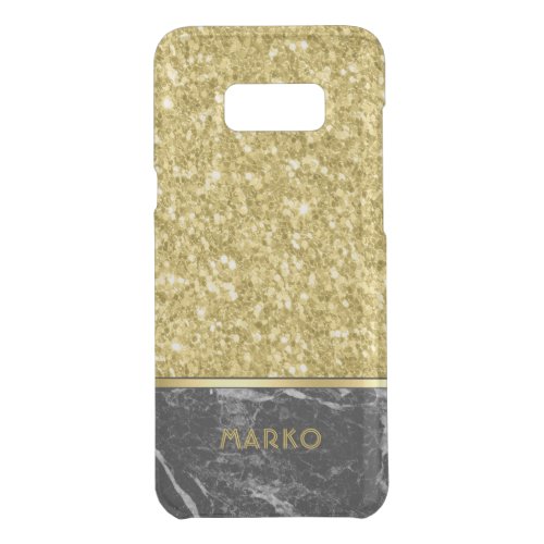 Faux Gold Glitter  Black Marble Monogram Uncommon Samsung Galaxy S8 Case