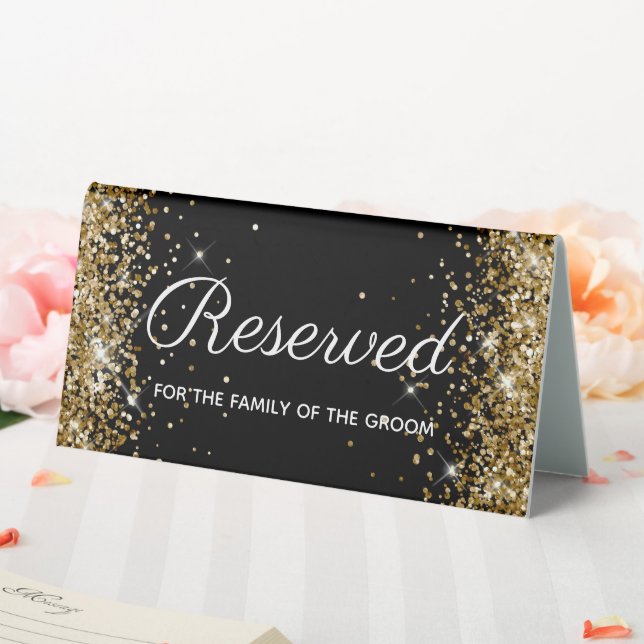 Faux Gold Glitter Black Reserved Table Tent (In SItu (Wedding))